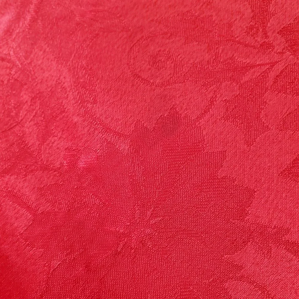 Table Runner Red Sateen Jacquard Poinsettias 2-sided 70x13